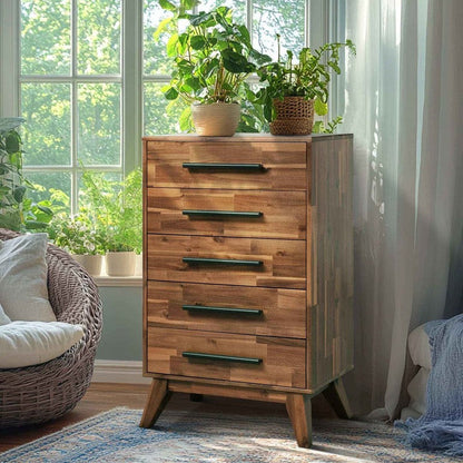 Acacia Linea Solid Wood Dresser in Caramel or Walnut