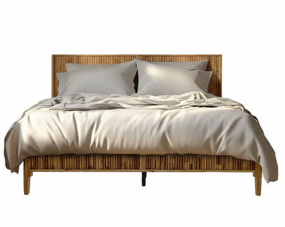 Megsu Bosk Acacia Wood Bed Frame with Headboard