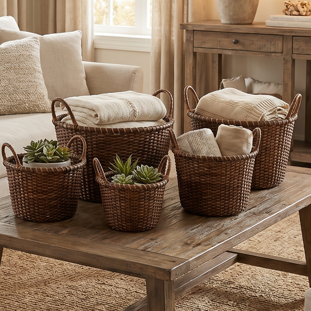 Handwoven Rattan Produce Baskets