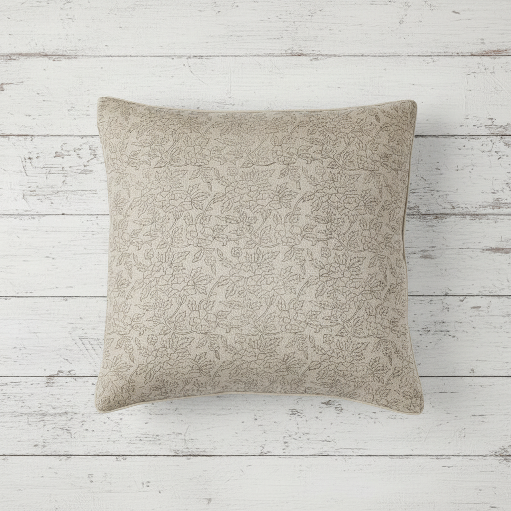 Marisa Floral Block Print Pillow Cover - Noir on Natural