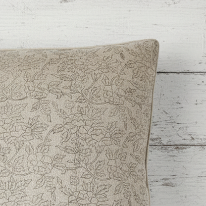 Marisa Floral Block Print Pillow Cover - Noir on Natural