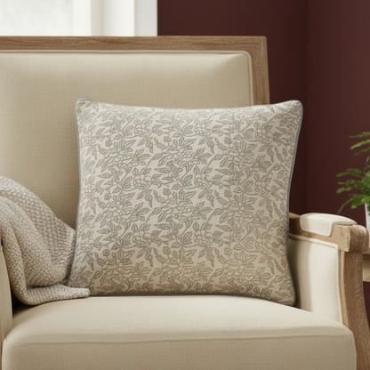 Marisa Floral Block Print Pillow Cover - Noir on Natural