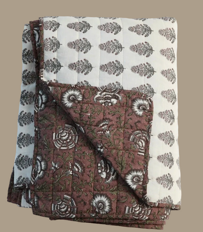 Ruby Cotton Block Print Quilted Coverlet