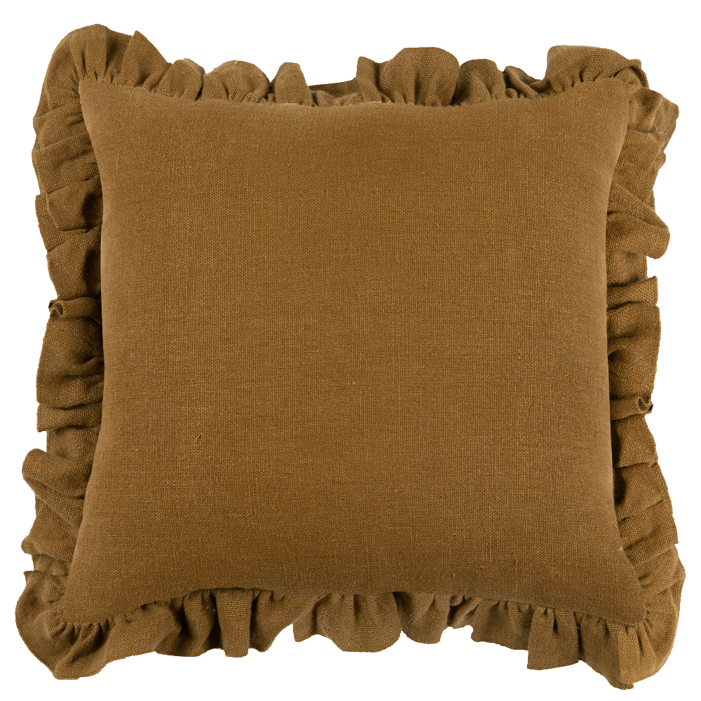 Anita Linen Solid Throw Pillow Cover - Mustard Ruffled