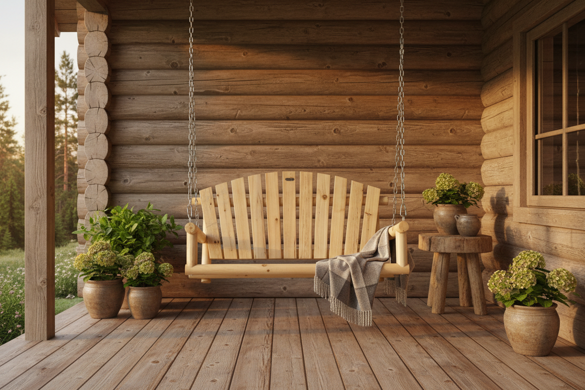 Natural Wooden 2-Seater Hanging Outdoor Porch Swing