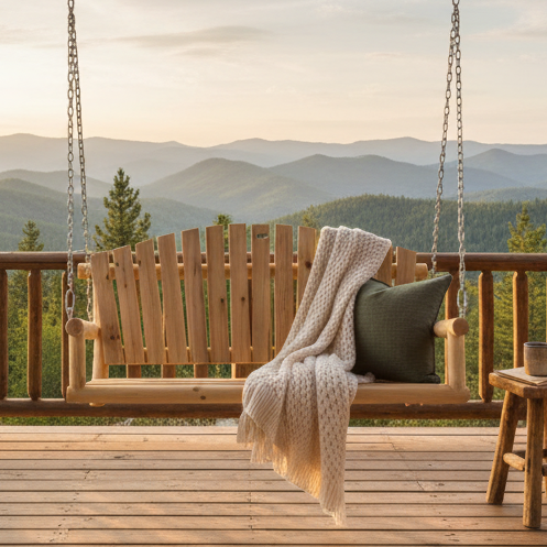 Natural Wooden 2-Seater Hanging Outdoor Porch Swing