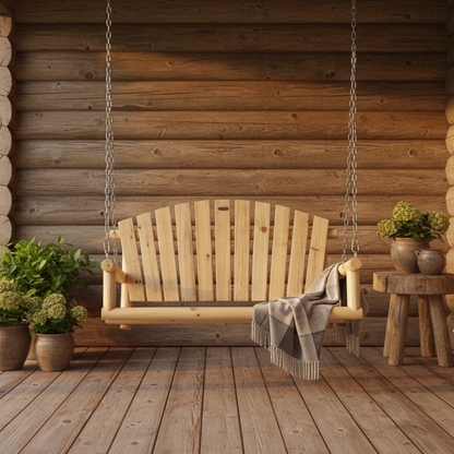 Natural Wooden 2-Seater Hanging Outdoor Porch Swing