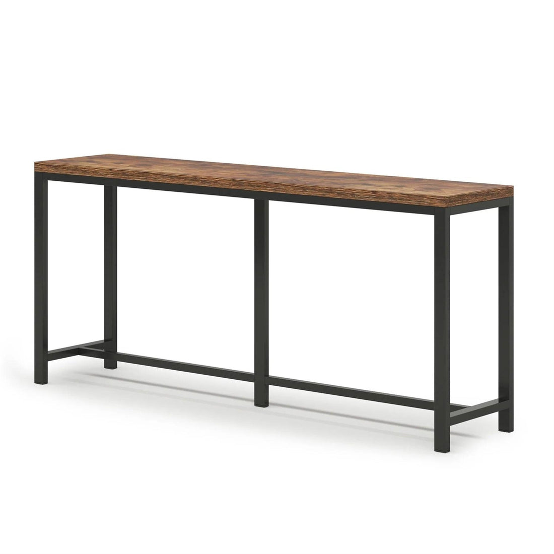 70-inch Space-Saving Console Table with Wood Top and Black Metal Frame