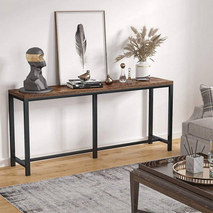 70-inch Space-Saving Console Table with Wood Top and Black Metal Frame