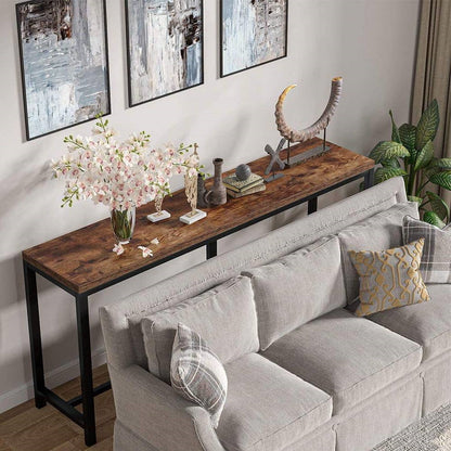 70-inch Space-Saving Console Table with Wood Top and Black Metal Frame