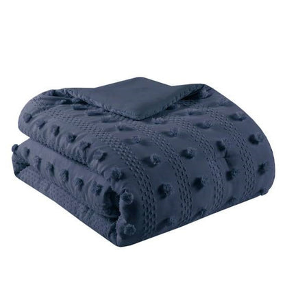 Twin/Twin XL 2 Piece Navy Pompom Microfiber Hypoallergenic Comforter Set