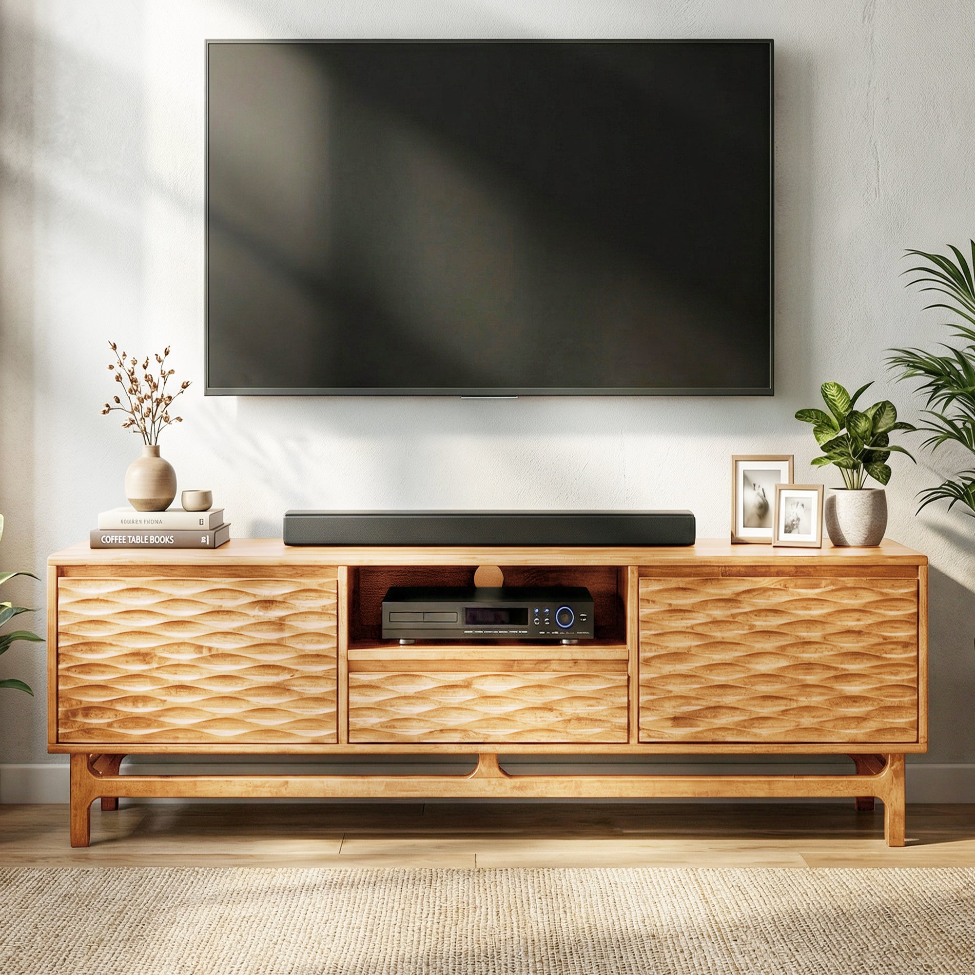 Acacia Elara Solid Wood TV Stand with Storage and Cable Management - 3 Finishes