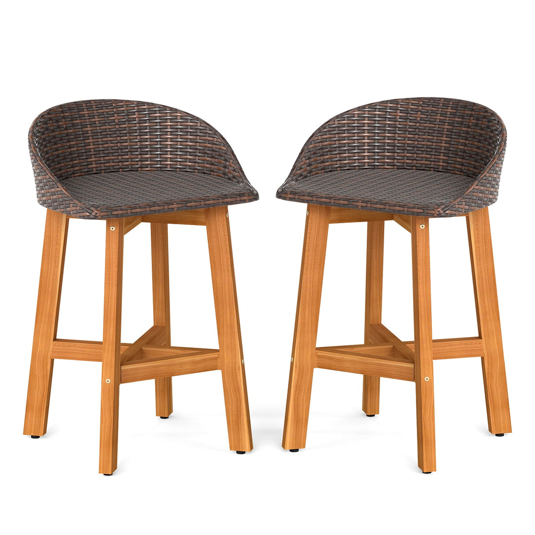 Outdoor Rattan Bar Chairs Set of 2 - Brown or Gray