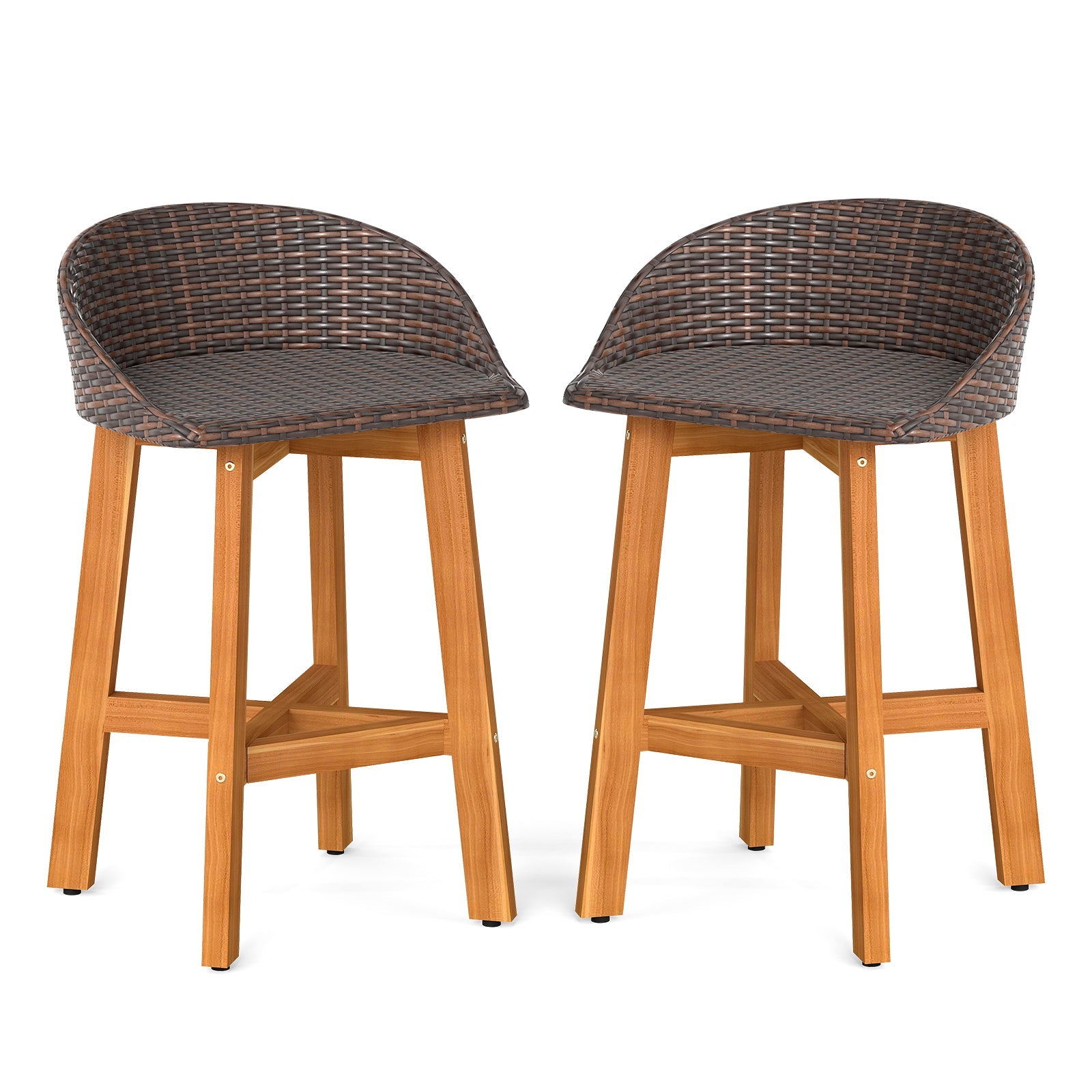 Outdoor Rattan Bar Chairs Set of 2 - Brown or Gray