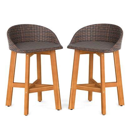 Outdoor Rattan Bar Chairs Set of 2 - Brown or Gray