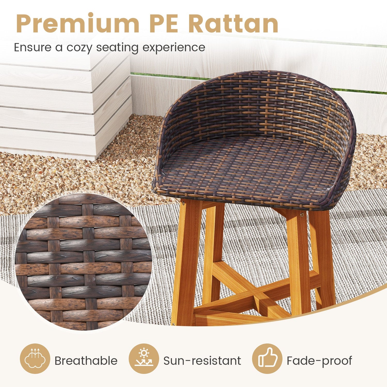 Outdoor Rattan Bar Chairs Set of 2 - Brown or Gray