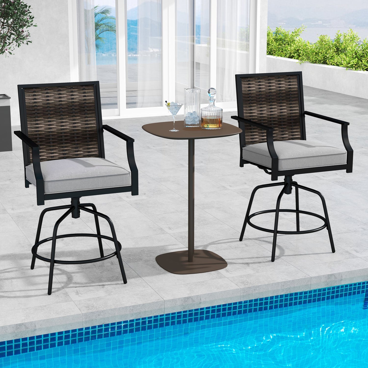 Set of 2 Outdoor Counter Height Swivel Bar Stools