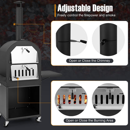 Outdoor Pizza Oven with Protective Cover, Grill Racks and Built-in Thermometer