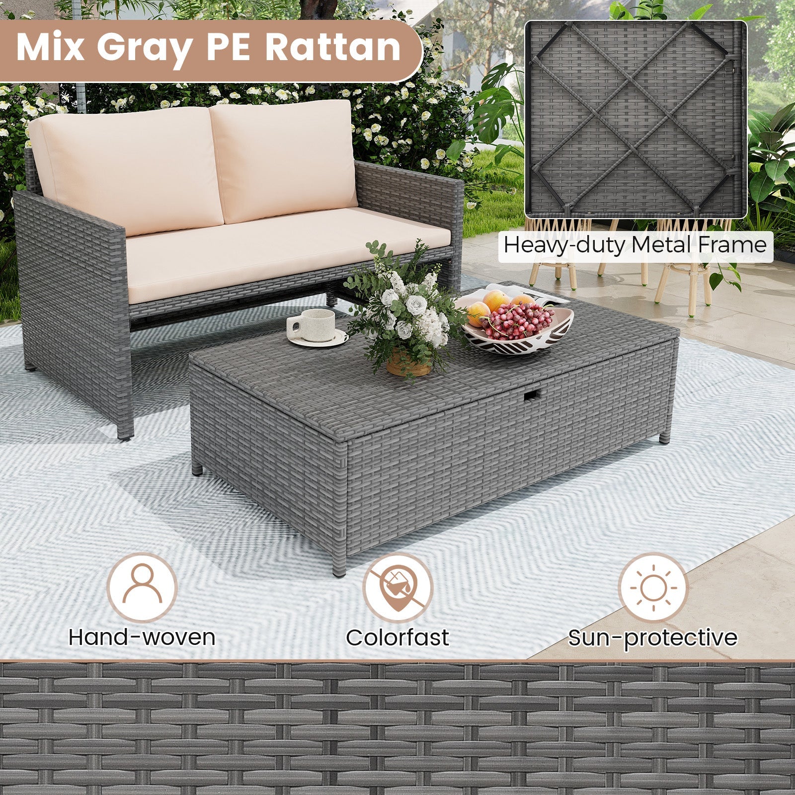 Outdoor Rattan Daybed Loveseat and 31 Gallon Storage Ottoman