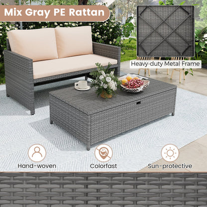 Outdoor Rattan Daybed Loveseat and 31 Gallon Storage Ottoman