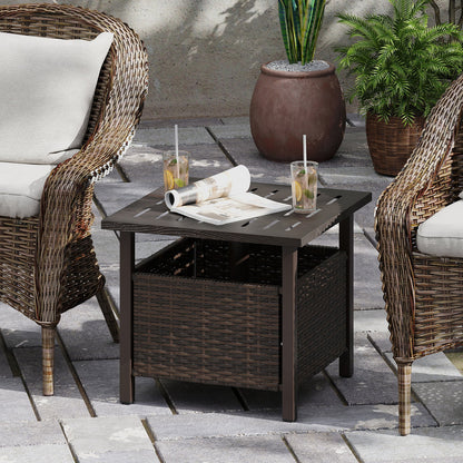 All-Weather PE Wicker Patio Table with Umbrella Hole