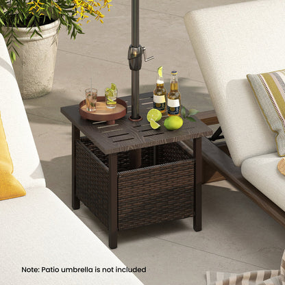 All-Weather PE Wicker Patio Table with Umbrella Hole