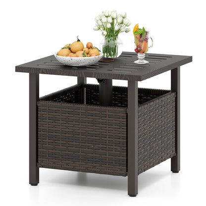 All-Weather PE Wicker Patio Table with Umbrella Hole