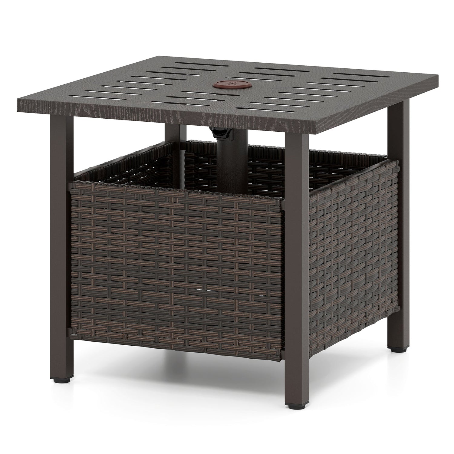 All-Weather PE Wicker Patio Table with Umbrella Hole