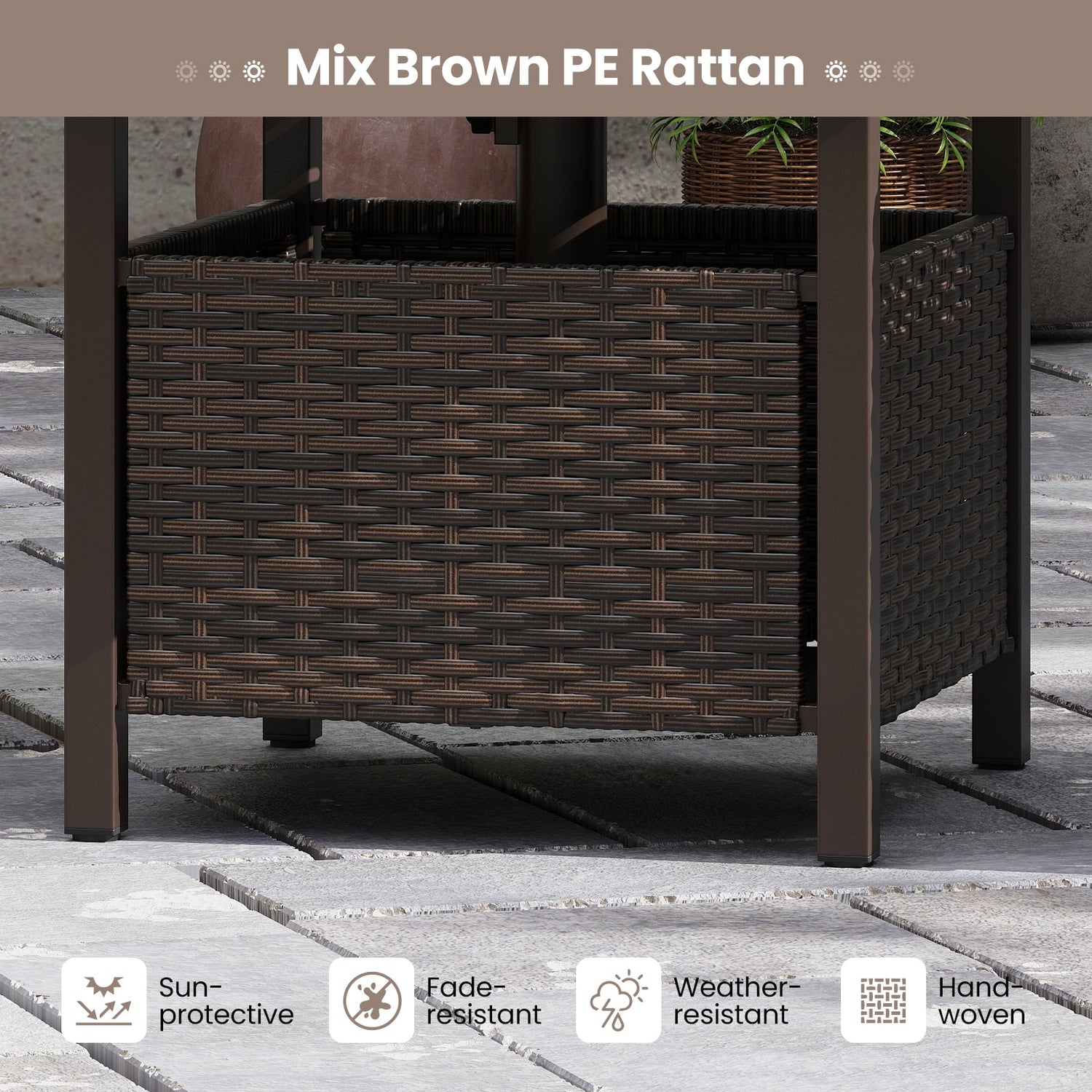 All-Weather PE Wicker Patio Table with Umbrella Hole