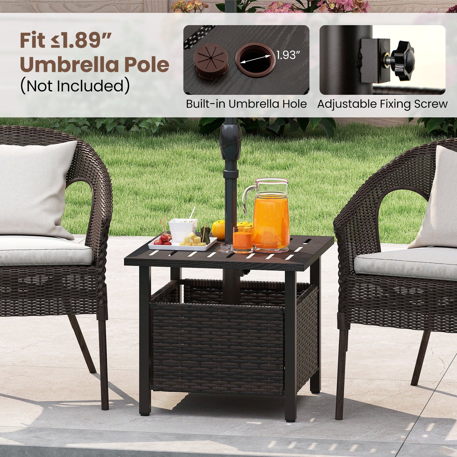 All-Weather PE Wicker Patio Table with Umbrella Hole
