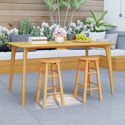 Indoor/Outdoor Wooden Bar Stools w/ Round Seat and Footrest - Set of 2