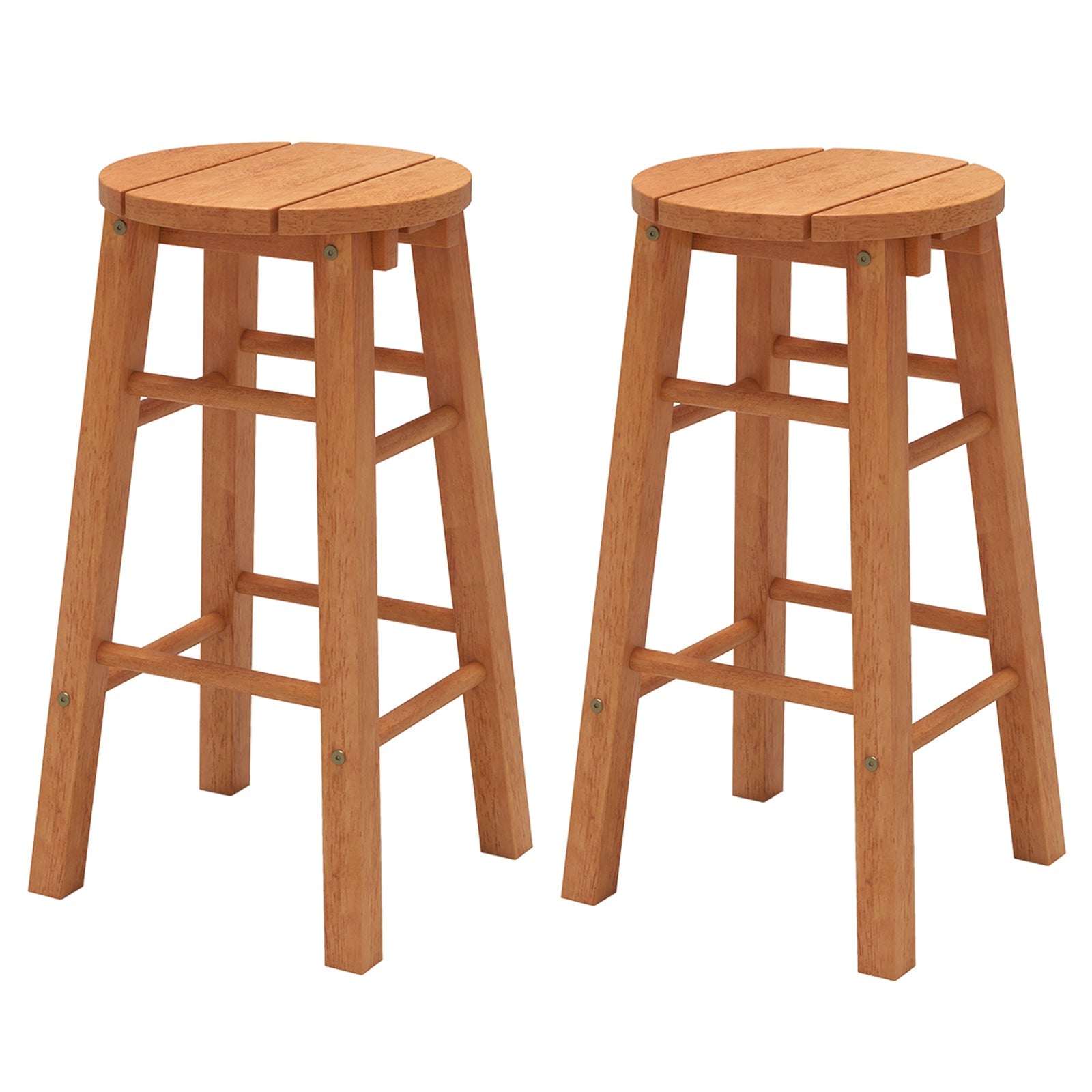Indoor/Outdoor Wooden Bar Stools w/ Round Seat and Footrest - Set of 2