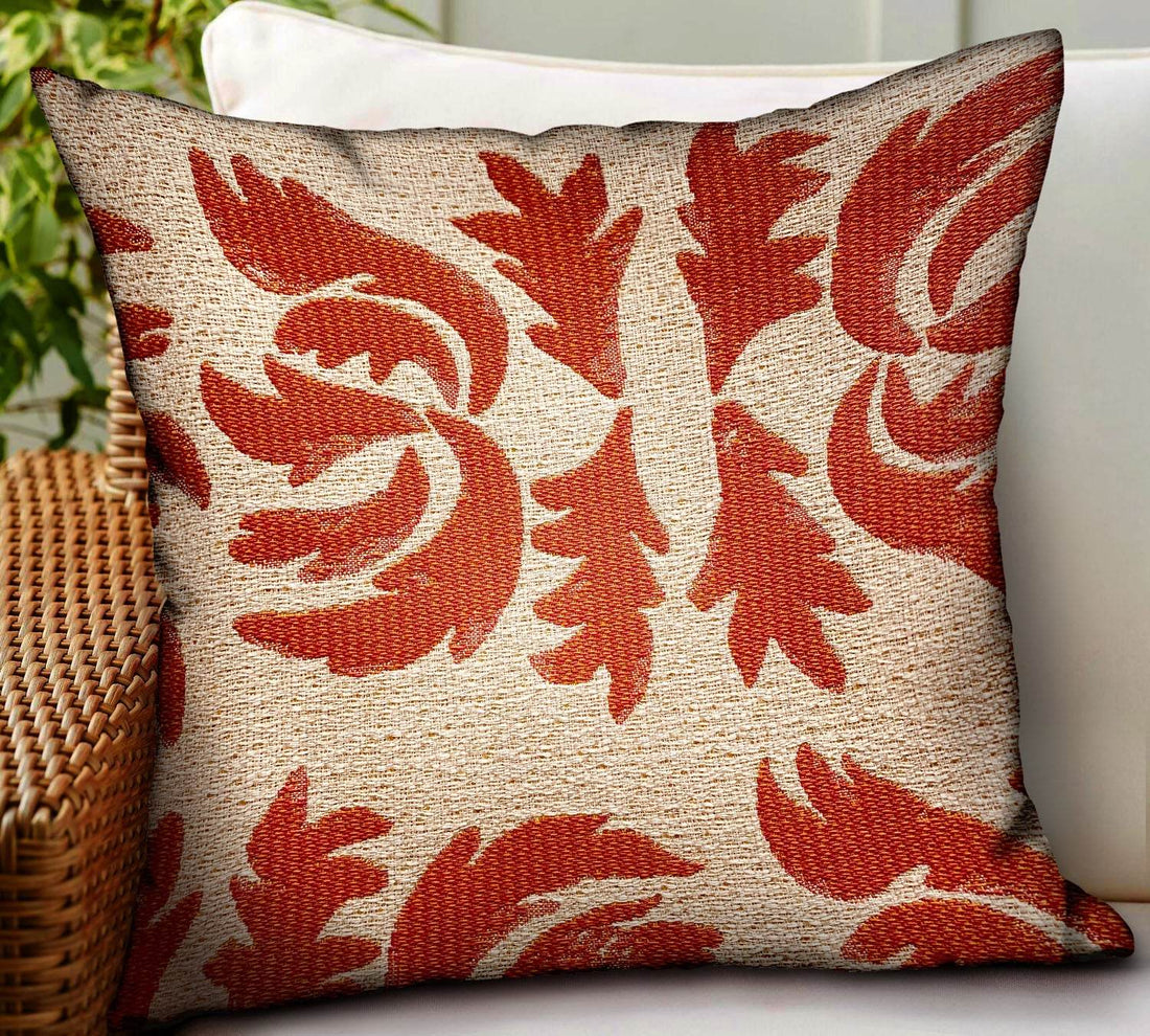 Claret Leaflet Orange Paisley Luxury Outdoor/Indoor Throw Pillow