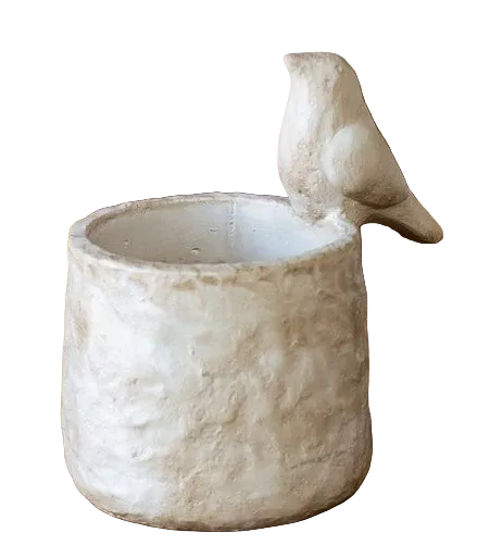 Beige Bird Top Cement Planter