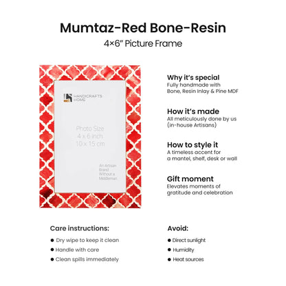Moroccan Pattern Bone &amp; Resin Inlay Frame - Red