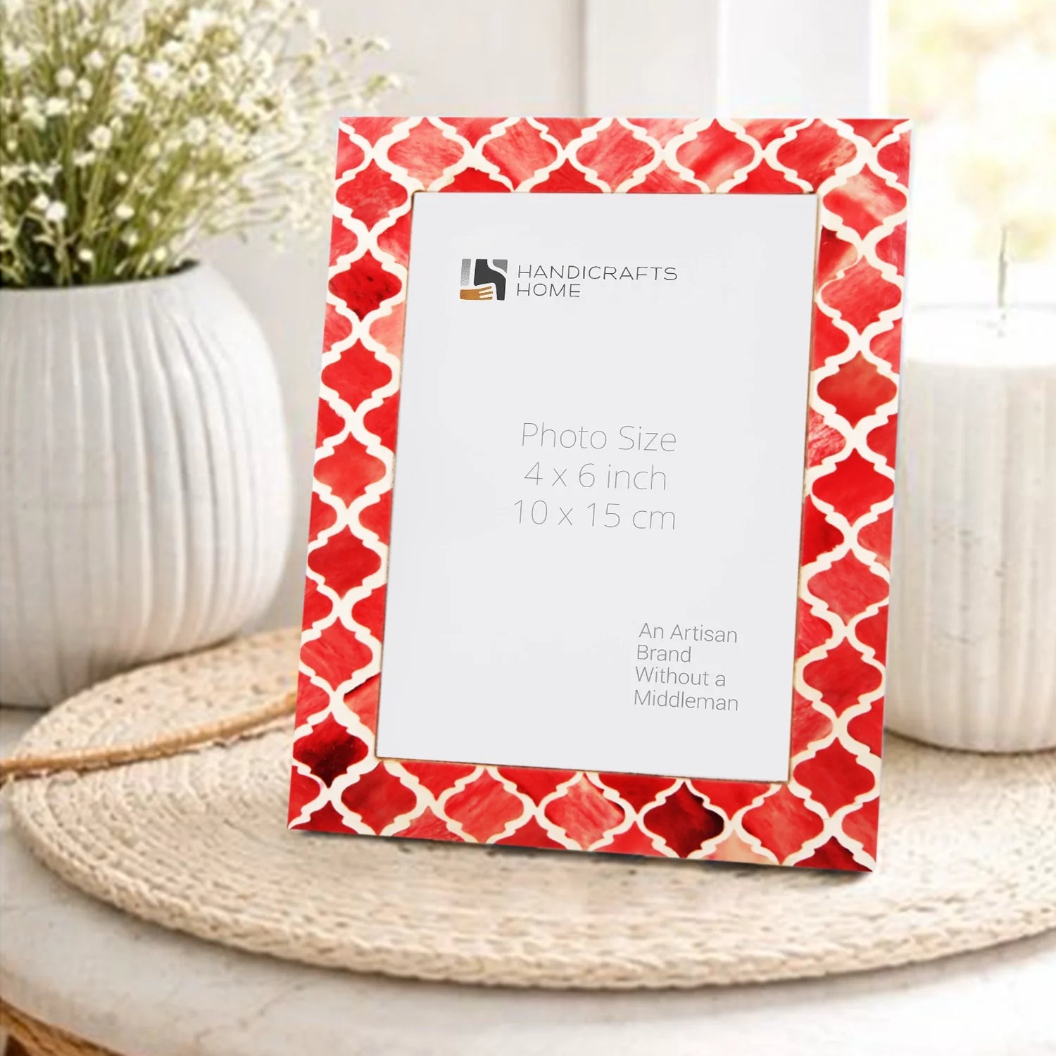 Moroccan Pattern Bone &amp; Resin Inlay Frame - Red