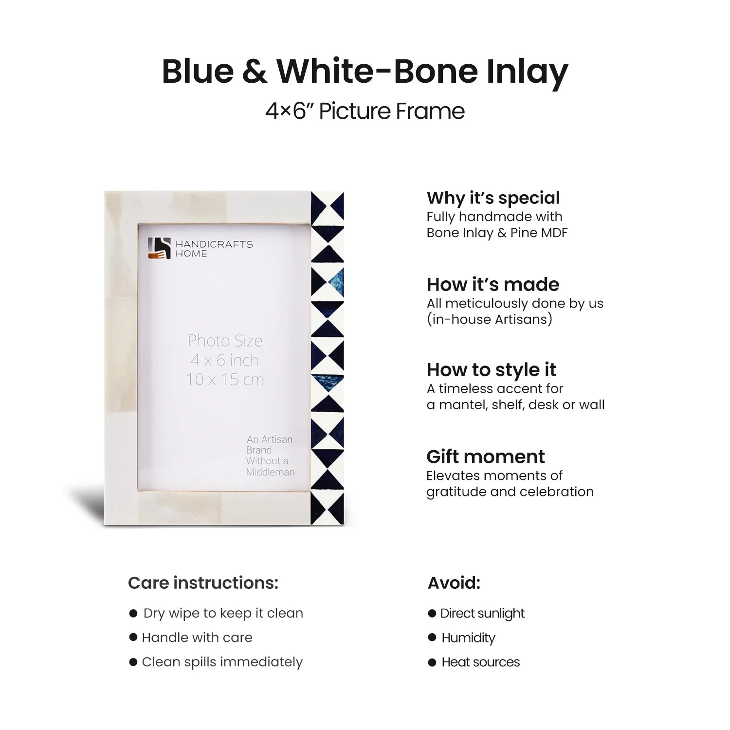Handmade Indigo Mosaic Bone Inlay Frame