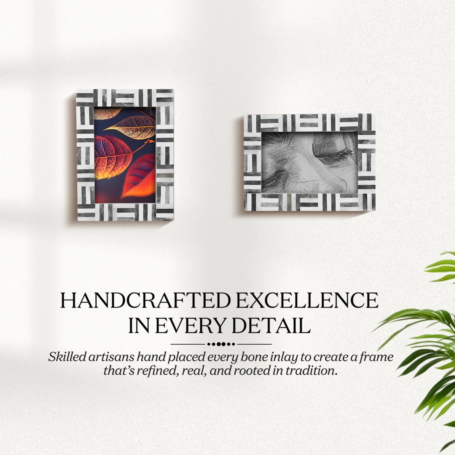 Brick Pattern Bone Inlay Picture Frames - Black/White