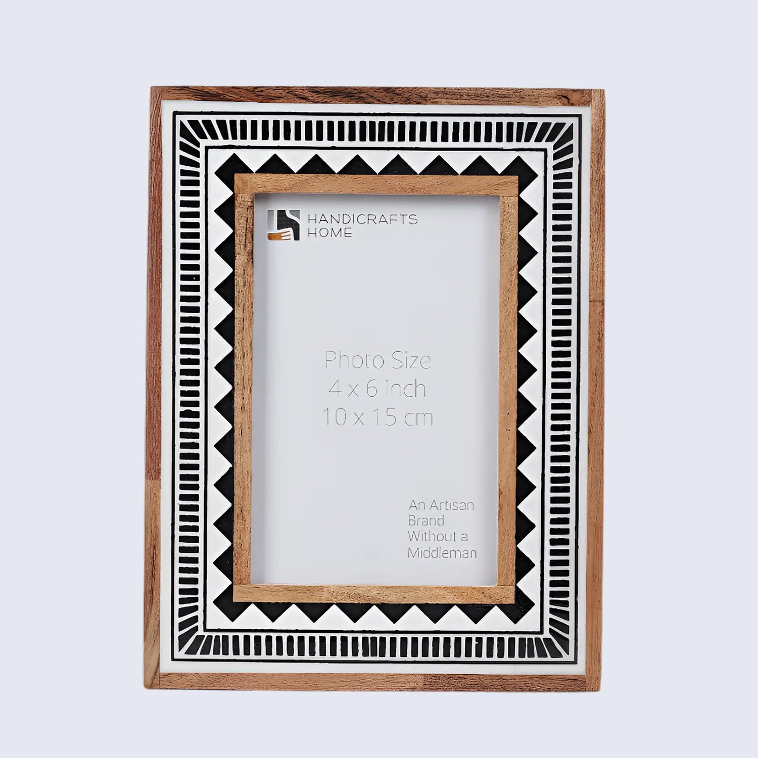 Wood &amp; Resin Inlay Handmade Black &amp; White Geometric Picture Frame