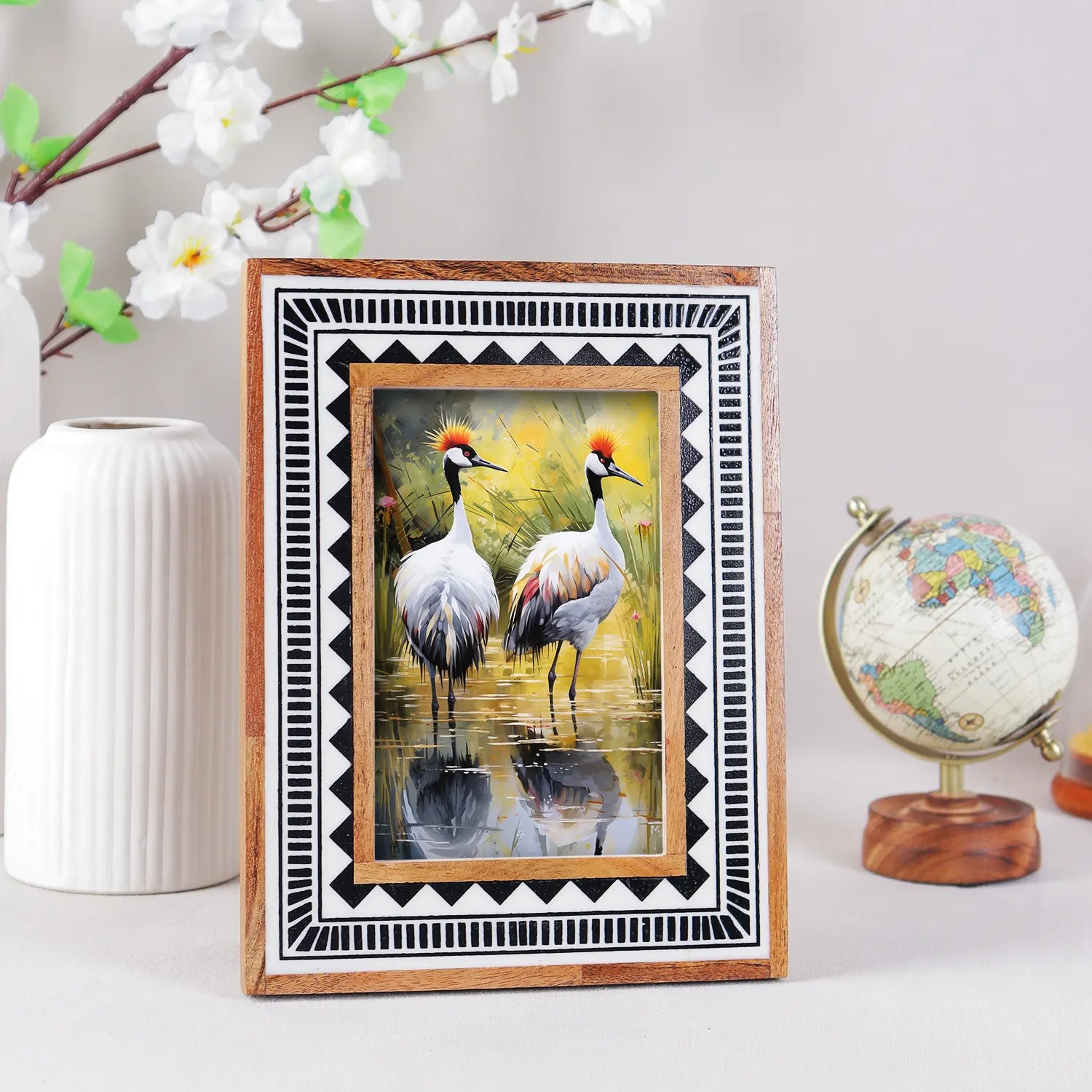 Wood &amp; Resin Inlay Handmade Black &amp; White Geometric Picture Frame
