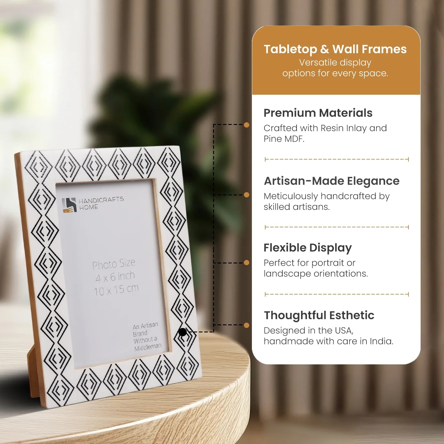 Handmade Tribal Pattern Picture Frame- White