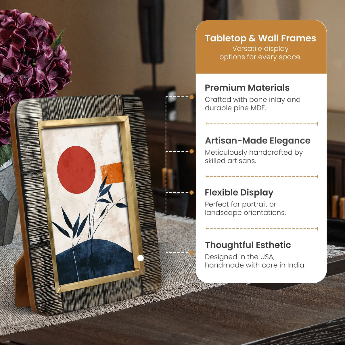 Picture Frame Shagrin Collection Horn Inlay &amp; Brass Brown – 2 Sizes