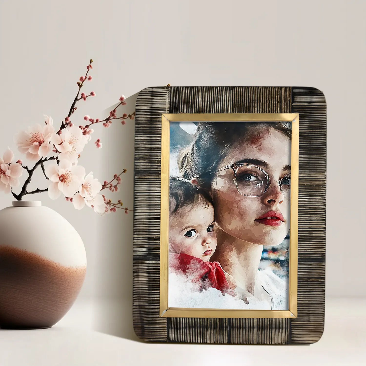 Picture Frame Shagrin Collection Horn Inlay &amp; Brass Brown – 2 Sizes