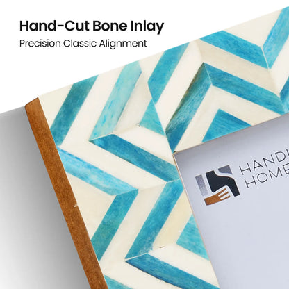 Zigzag Herringbone Bone Inlay Frame - Turquoise &amp; White