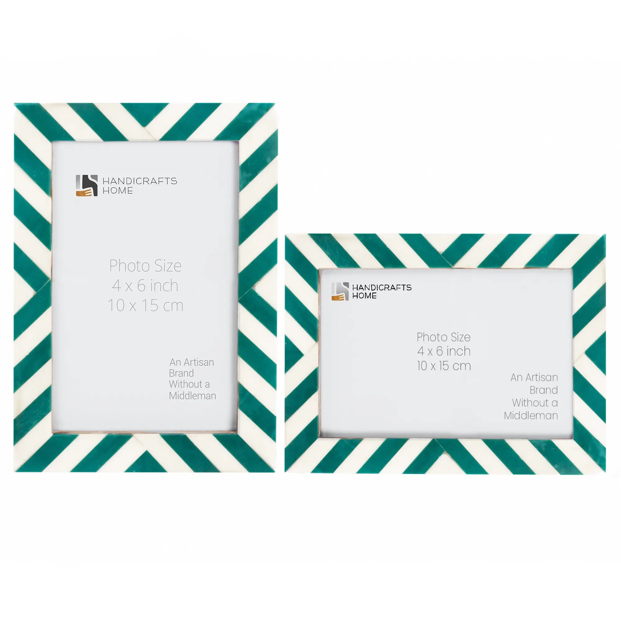 Set of 2 Candy Cane Mint Resin Inlay Picture Frames - Green &amp; White