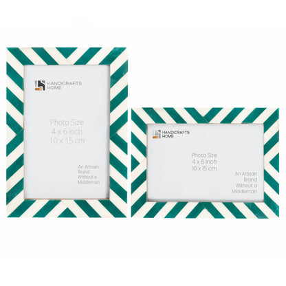 Set of 2 Candy Cane Mint Resin Inlay Picture Frames - Green &amp; White