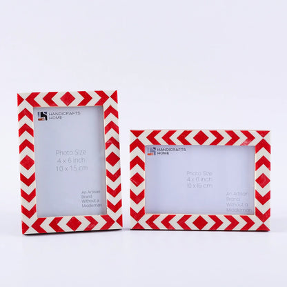 Set of 2 Red &amp; White Resin Inlay Frames