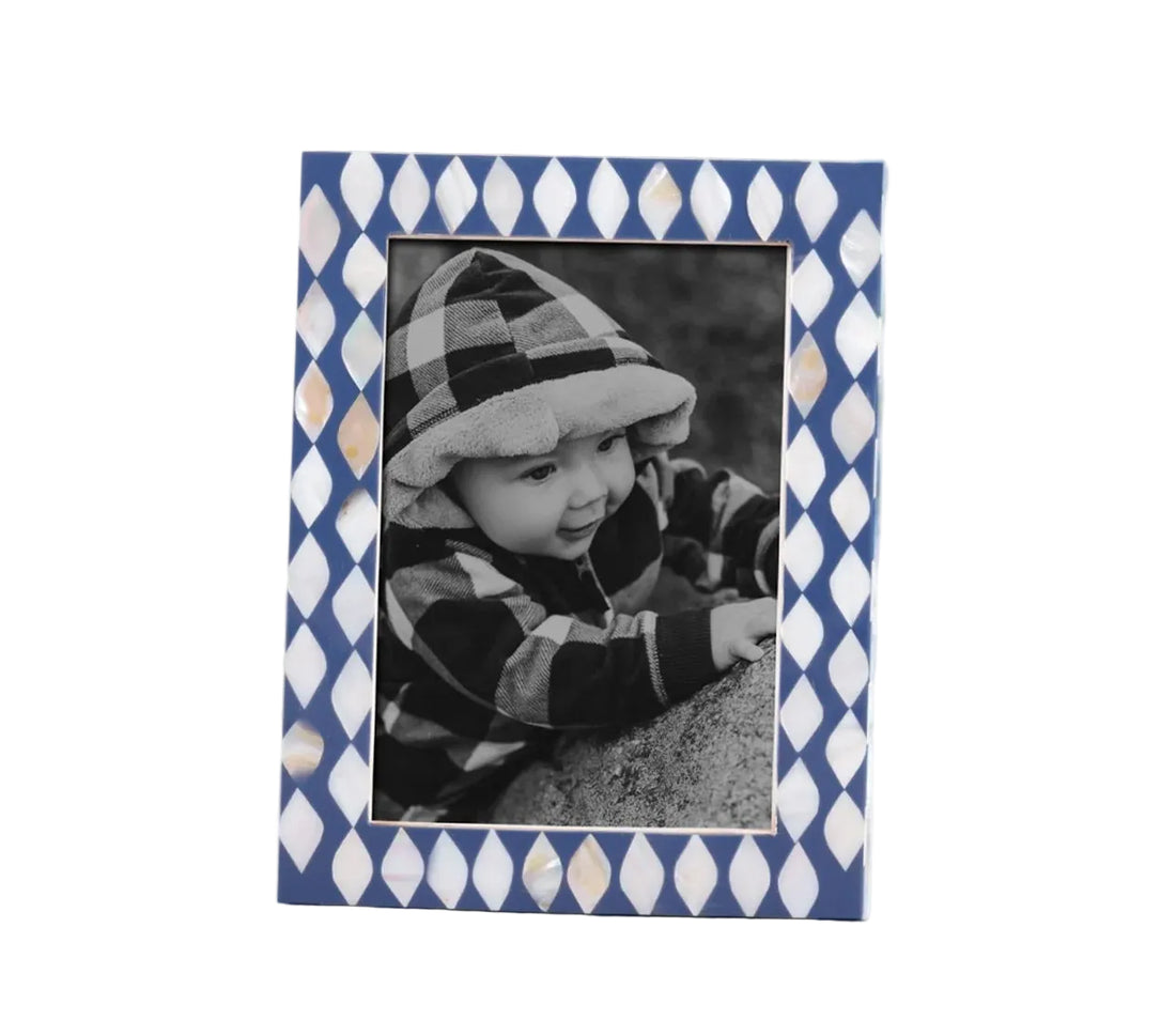 Handcrafted Drops Design Bone Inlay Blue &amp; White Frame - 3 sizes