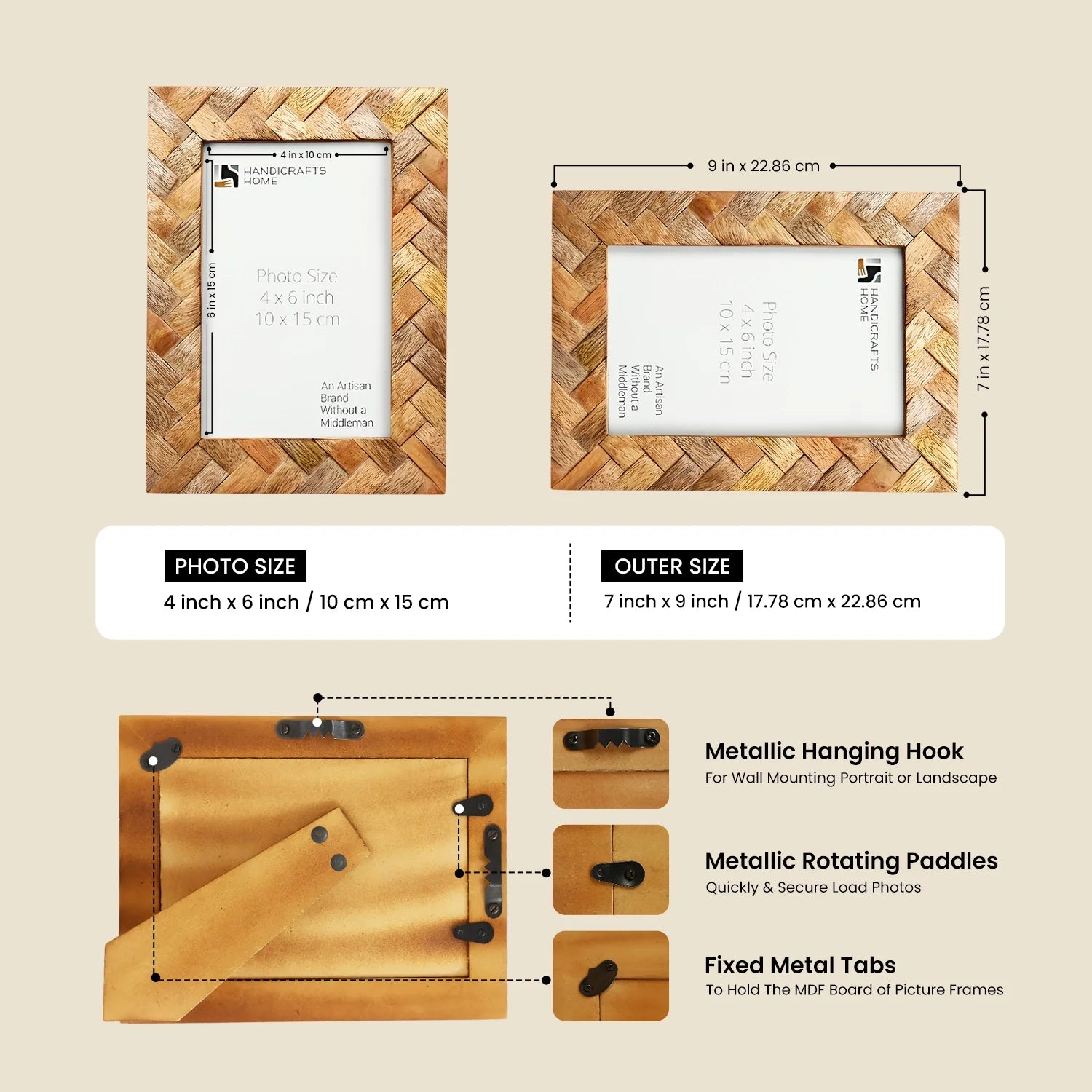 Wood Inlay Cinnamon Plaits Handcrafted Picture Frame