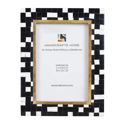 4x6 Picture Frame B&amp;W Handcrafted Resin Inlay | Halo Mosaic